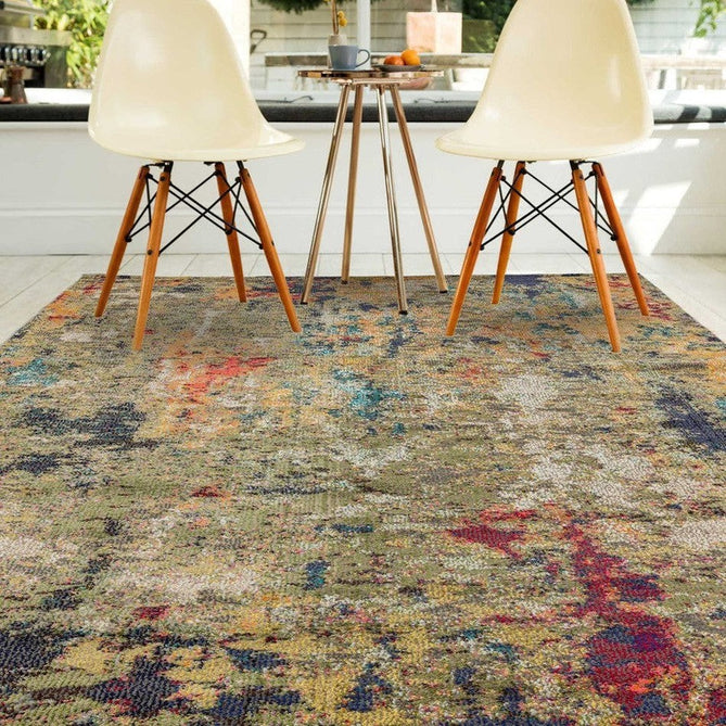 Colores Cloud CO01 Gardenia Modern Abstract Durable Easy-Care Low Profile Ribbed Short Pile Multicolour/Green/Orange Rug-Asiatic Carpets-Rug Love - The Most Loved Rug Store
