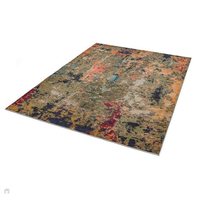 Colores Cloud CO01 Gardenia Modern Abstract Durable Easy-Care Low Profile Ribbed Short Pile Multicolour/Green/Orange Rug-Asiatic Carpets-Rug Love - The Most Loved Rug Store