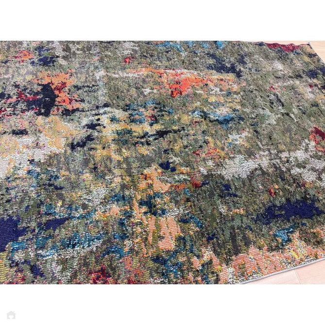 Colores Cloud CO01 Gardenia Modern Abstract Durable Easy-Care Low Profile Ribbed Short Pile Multicolour/Green/Orange Rug-Asiatic Carpets-Rug Love - The Most Loved Rug Store