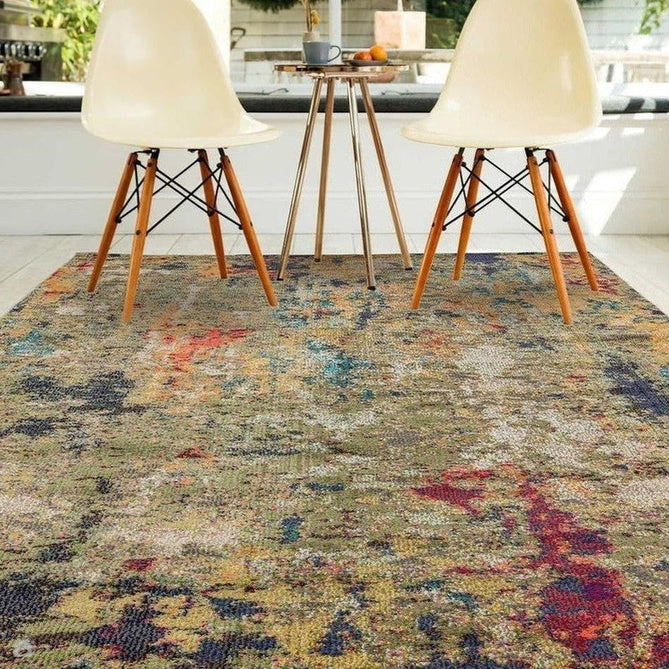 Colores Cloud CO01 Gardenia Modern Abstract Durable Easy-Care Low Profile Ribbed Short Pile Multicolour/Green/Orange Rug-Asiatic Carpets-Rug Love - The Most Loved Rug Store