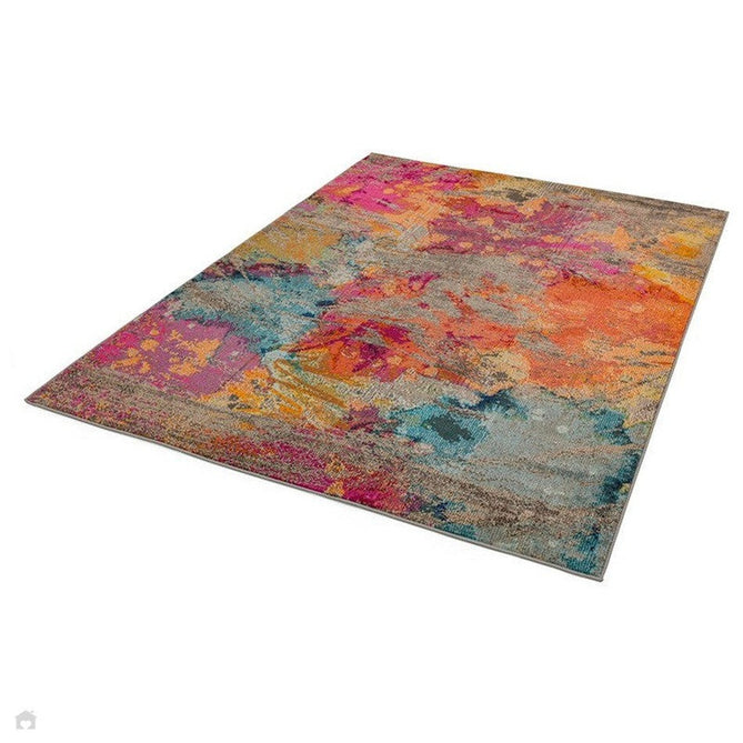 Colores Cloud CO04 Galactic Modern Abstract Durable Easy-Care Low Profile Ribbed Short Pile Multicolour/Orange/Purple/Blue/Yellow/Grey/Beige Rug-Asiatic Carpets-Rug Love - The Most Loved Rug Store