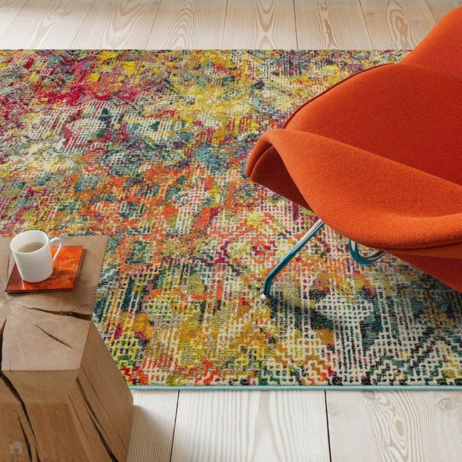 Colores Cloud CO05 Digital Modern Abstract Durable Easy-Care Low Profile Ribbed Short Pile Multicolour/Orange/Red/Yellow/Green/Blue Rug-Asiatic Carpets-Rug Love - The Most Loved Rug Store