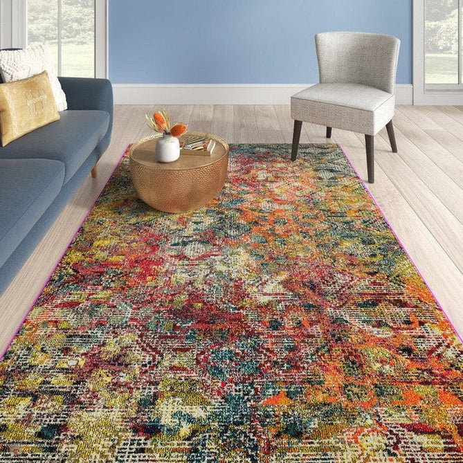 Colores Cloud CO05 Digital Modern Abstract Durable Easy-Care Low Profile Ribbed Short Pile Multicolour/Orange/Red/Yellow/Green/Blue Rug-Asiatic Carpets-Rug Love - The Most Loved Rug Store