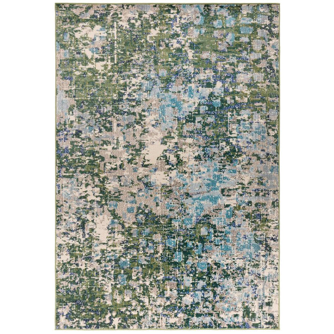 Colores Cloud Jungle CO09 Modern Abstract Durable Easy-Care Low Profile Ribbed Short Pile Ivory/Forest Green/Teal Blue/Slate Grey/Multicolour Rug-Asiatic Carpets-Rug Love - The Most Loved Rug Store