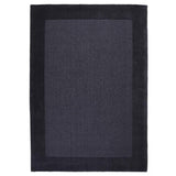 Colours Modern Plain Ribbed Contrast Smooth Border Hand-Woven Wool Charcoal Rug