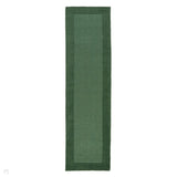 Colours Modern Plain Ribbed Contrast Smooth Border Hand-Woven Wool Green Runner