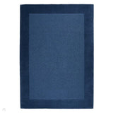 Colours Modern Plain Ribbed Contrast Smooth Border Hand-Woven Wool Navy Blue Rug 160 x 230 cm