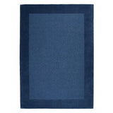 Colours Modern Plain Ribbed Contrast Smooth Border Hand-Woven Wool Navy Blue Rug