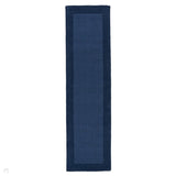 Colours Modern Plain Ribbed Contrast Smooth Border Hand-Woven Wool Navy Blue Runner