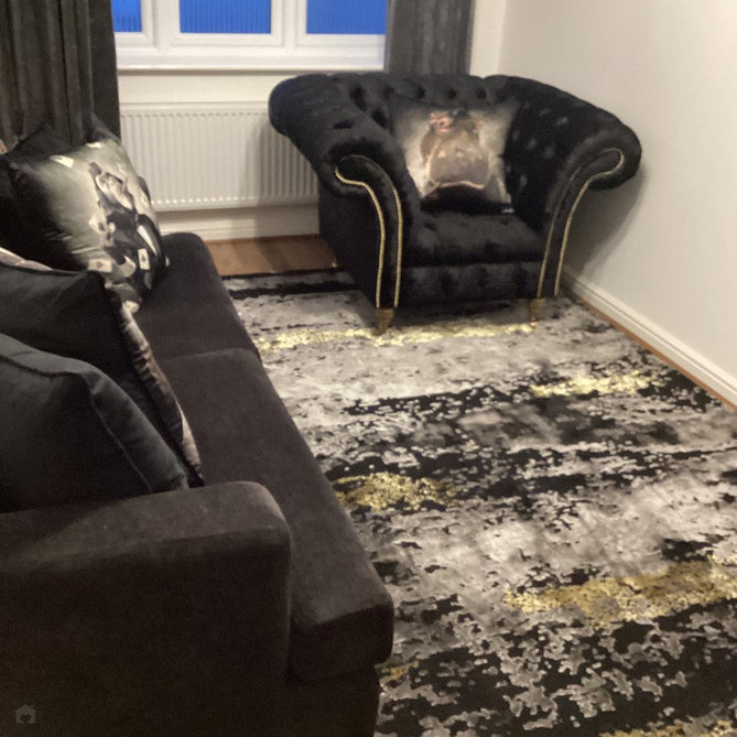 Craft 19788 Modern Abstract Distressed Marbled Metallic Shimmer Soft Textured Black/Grey/Gold Rug-Think Rugs-Rug Love - The Most Loved Rug Store