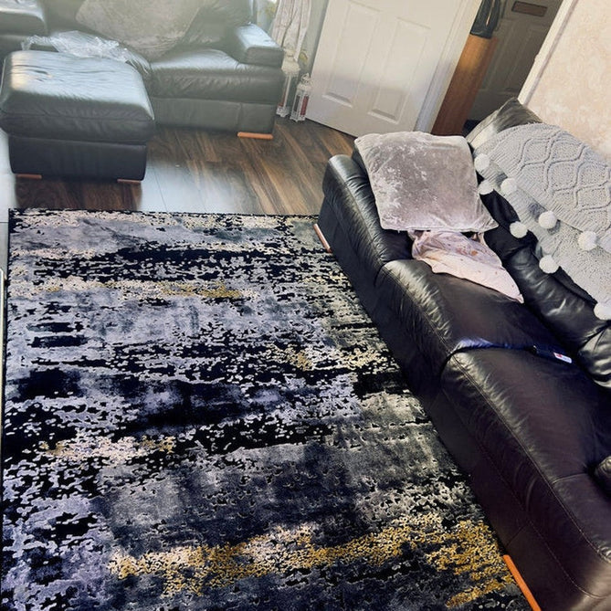 Craft 19788 Modern Abstract Distressed Marbled Metallic Shimmer Soft Textured Black/Grey/Gold Rug-Think Rugs-Rug Love - The Most Loved Rug Store