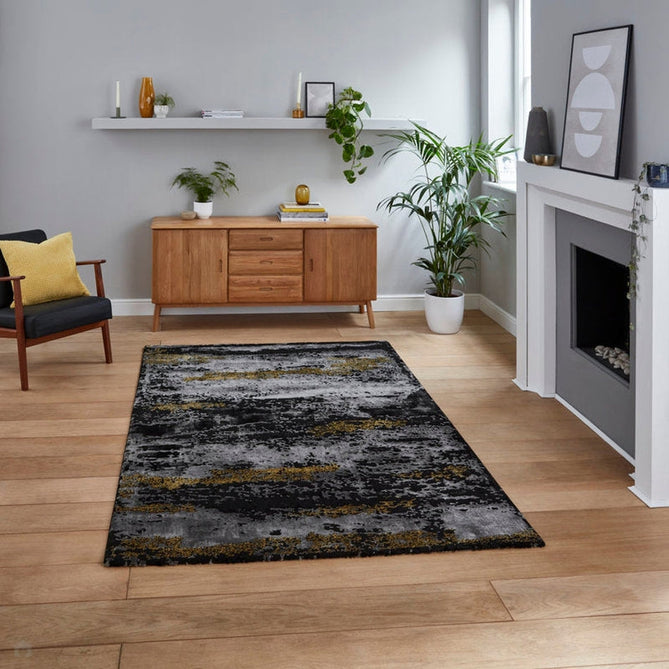 Craft 19788 Modern Abstract Distressed Marbled Metallic Shimmer Soft Textured Black/Grey/Gold Rug-Think Rugs-Rug Love - The Most Loved Rug Store