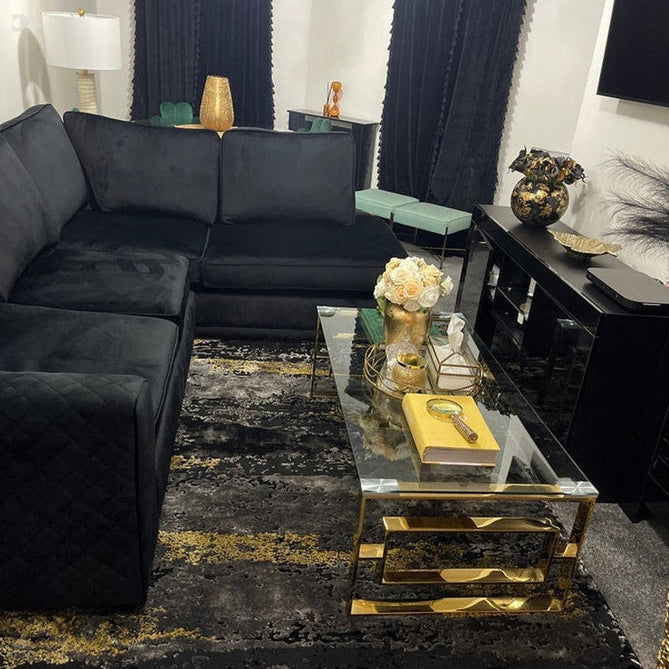 Craft 19788 Modern Abstract Distressed Marbled Metallic Shimmer Soft Textured Black/Grey/Gold Rug-Think Rugs-Rug Love - The Most Loved Rug Store