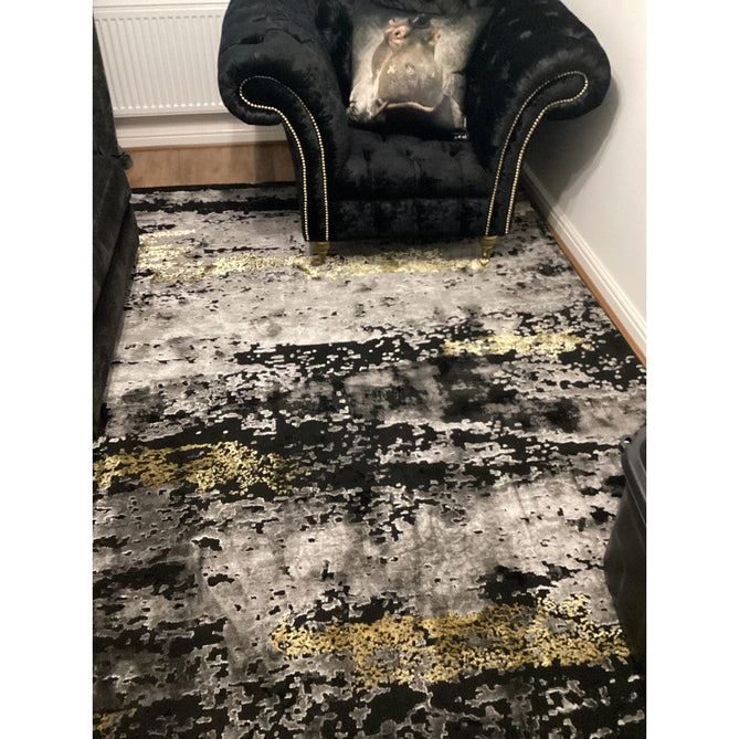 Craft 19788 Modern Abstract Distressed Marbled Metallic Shimmer Soft Textured Black/Grey/Gold Rug-Think Rugs-Rug Love - The Most Loved Rug Store
