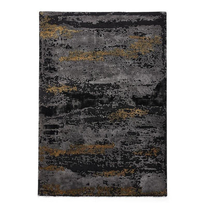 Craft 19788 Modern Abstract Distressed Marbled Metallic Shimmer Soft Textured Black/Grey/Gold Rug-Think Rugs-Rug Love - The Most Loved Rug Store