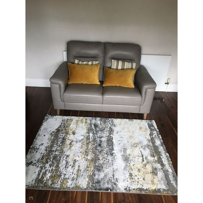 Craft 19788 Modern Abstract Distressed Marbled Metallic Shimmer Soft Textured Grey/Ochre Rug-Think Rugs-Rug Love - The Most Loved Rug Store