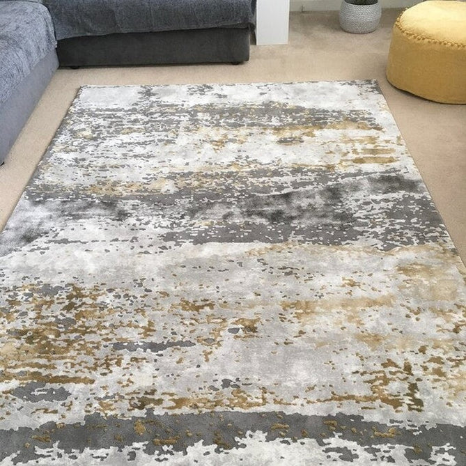 Craft 19788 Modern Abstract Distressed Marbled Metallic Shimmer Soft Textured Grey/Ochre Rug-Think Rugs-Rug Love - The Most Loved Rug Store