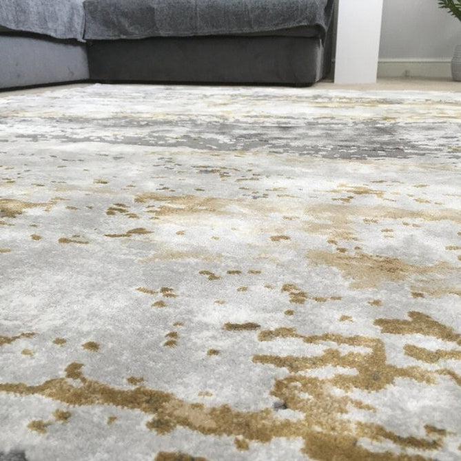 Craft 19788 Modern Abstract Distressed Marbled Metallic Shimmer Soft Textured Grey/Ochre Rug-Think Rugs-Rug Love - The Most Loved Rug Store