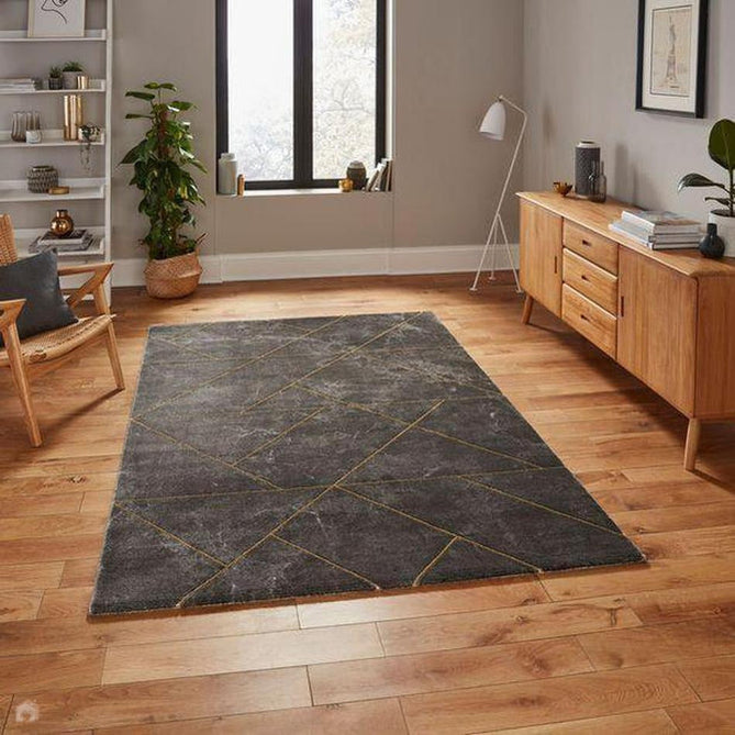 Craft 23486 Modern Geometric Marbled Soft Textured Dark Grey/Gold Rug-Think Rugs-Rug Love - The Most Loved Rug Store