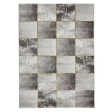 Craft 23495 Modern Geometric Checkered Soft Textured Grey/Gold Rug