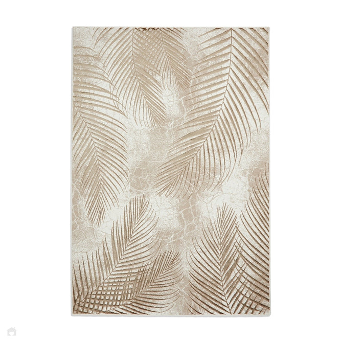 Creation 50051 Modern Botanical Ventation Distressed Metallic Shimmer Soft Textured Low Profile Short-Pile Beige/Bronze Rug-Think Rugs-Rug Love - The Most Loved Rug Store