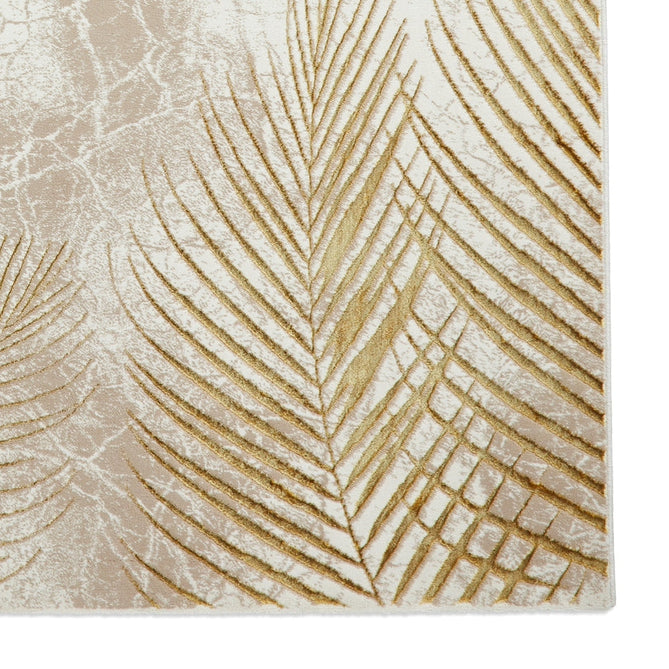 Creation 50051 Modern Botanical Ventation Distressed Metallic Shimmer Soft Textured Low Profile Short-Pile Beige/Gold Rug-Think Rugs-Rug Love - The Most Loved Rug Store