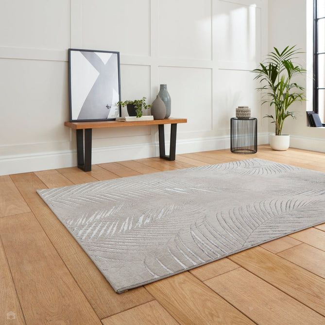 Creation 50051 Modern Botanical Ventation Distressed Metallic Shimmer Soft Textured Low Profile Short-Pile Grey/Silver Rug-Think Rugs-Rug Love - The Most Loved Rug Store