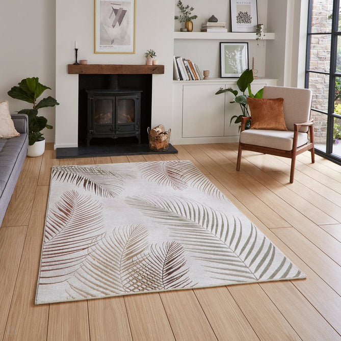 Creation 50051 Modern Botanical Ventation Metallic Shimmer Soft High-Density Textured Low Profile Short-Pile Beige/Multi Rug-Think Rugs-Rug Love - The Most Loved Rug Store
