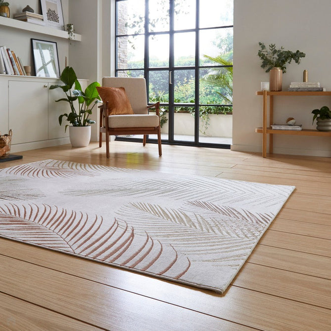 Creation 50051 Modern Botanical Ventation Metallic Shimmer Soft High-Density Textured Low Profile Short-Pile Beige/Multi Rug-Think Rugs-Rug Love - The Most Loved Rug Store