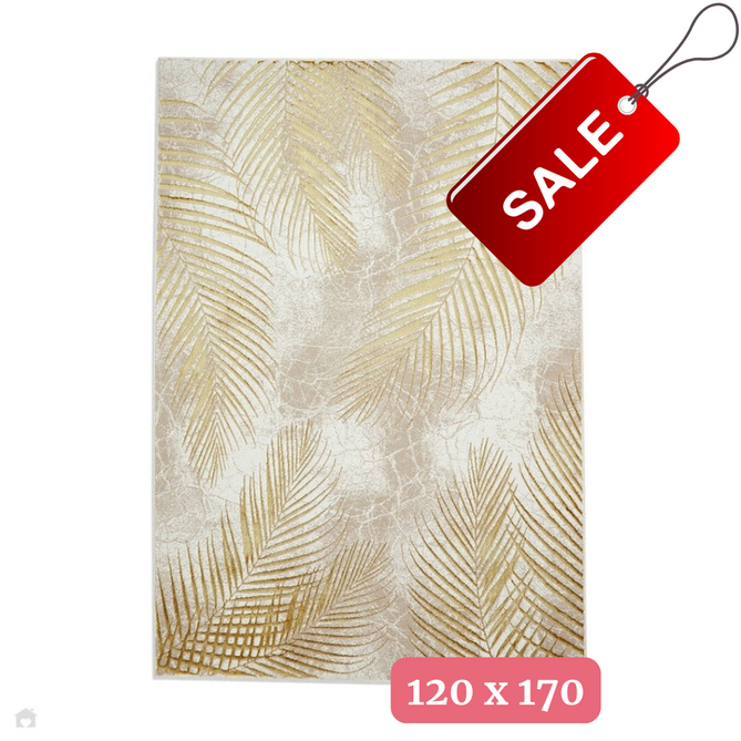 Creation 50051 Modern Botanical Ventation Metallic Shimmer Soft High-Density Textured Beige/Gold Rug 120 x 170 cm-Shop Returns-Rug Love - The Most Loved Rug Store