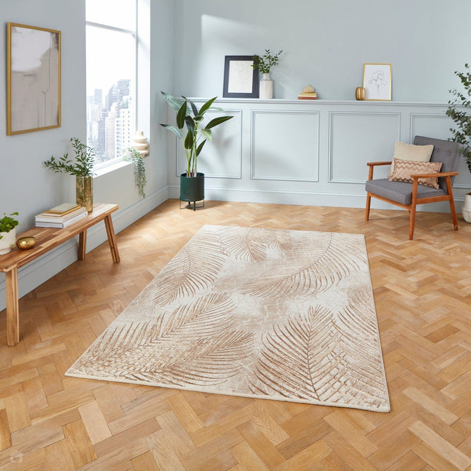 Creation 50051 Modern Botanical Ventation Metallic Shimmer Soft High-Density Textured Low Profile Short-Pile Beige/Bronze Rug-Think Rugs-Rug Love - The Most Loved Rug Store