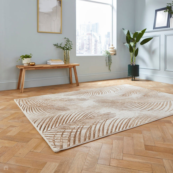 Creation 50051 Modern Botanical Ventation Metallic Shimmer Soft High-Density Textured Low Profile Short-Pile Beige/Bronze Rug-Think Rugs-Rug Love - The Most Loved Rug Store
