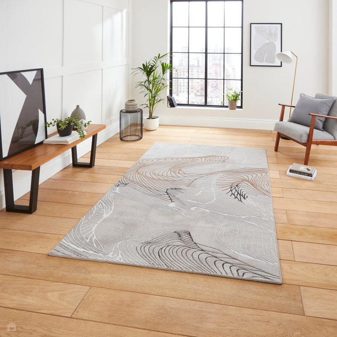 Creation 50054 Modern Abstract Metallic Shimmer Soft High-Density Textured Low Profile Short-Pile Grey/Ivory Rug-Think Rugs-Rug Love - The Most Loved Rug Store