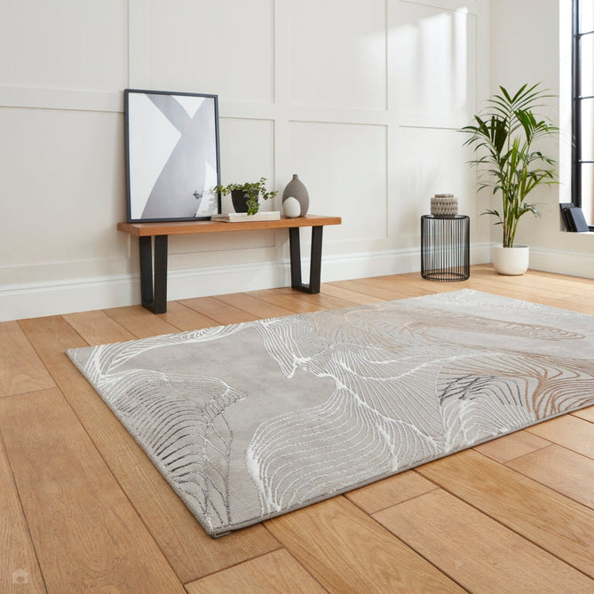 Creation 50054 Modern Abstract Metallic Shimmer Soft High-Density Textured Low Profile Short-Pile Grey/Ivory Rug-Think Rugs-Rug Love - The Most Loved Rug Store