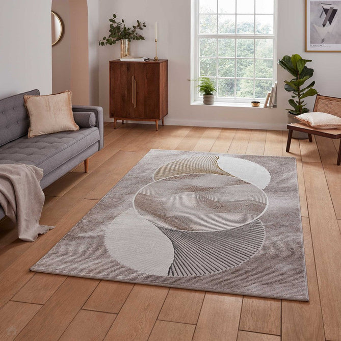 Creation 50097 Modern Abstract Venn Distressed Metallic Shimmer Soft Textured Low Profile Short-Pile Beige/Gold/Taupe Rug-Think Rugs-Rug Love - The Most Loved Rug Store