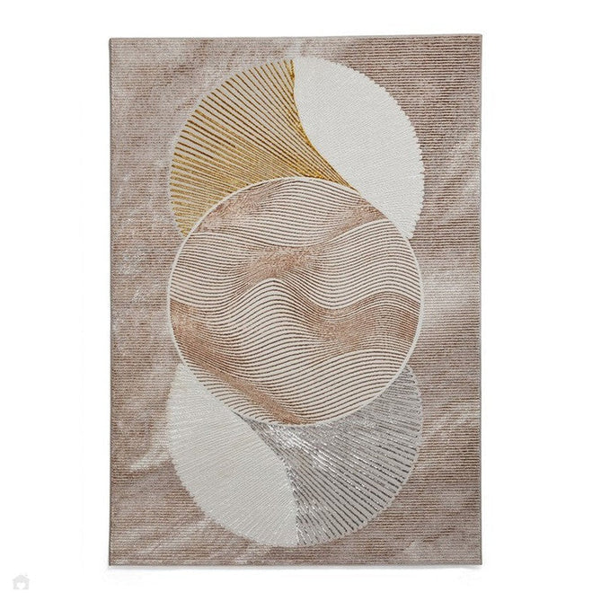 Creation 50097 Modern Abstract Venn Distressed Metallic Shimmer Soft Textured Low Profile Short-Pile Beige/Gold/Taupe Rug-Think Rugs-Rug Love - The Most Loved Rug Store