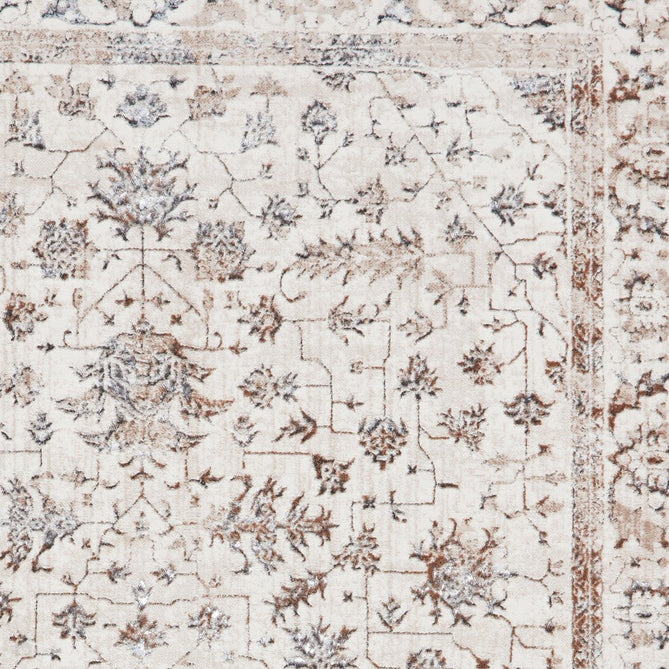 Creation 50112 Traditional Floral Medallion Border Metallic Shimmer Soft Textured Low Profile Short-Pile Beige/Ivory/Warm Taupe/Silver Rug-Think Rugs-Rug Love - The Most Loved Rug Store