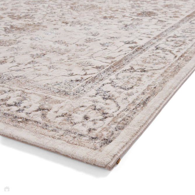 Creation 50112 Traditional Floral Medallion Border Metallic Shimmer Soft Textured Low Profile Short-Pile Beige/Ivory/Warm Taupe/Silver Rug-Think Rugs-Rug Love - The Most Loved Rug Store