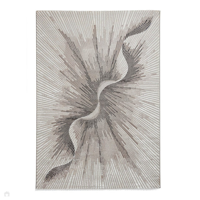 Creation 50156 Modern Abstract Helix Distressed Metallic Shimmer Soft Textured Low Profile Short-Pile Silver/Beige Rug-Think Rugs-Rug Love - The Most Loved Rug Store