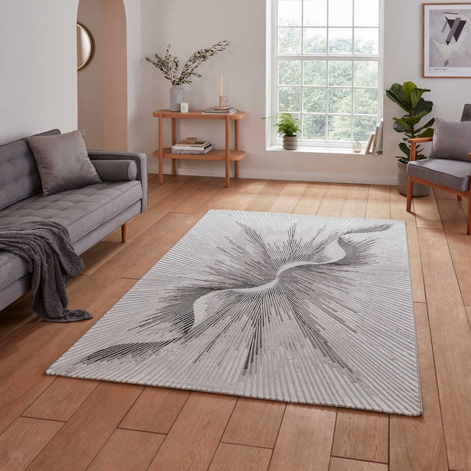 Creation 50156 Modern Helix Multi Textured Low Profile Short-Pile Super-Soft Silver/Beige Rug-Think Rugs-Rug Love - The Most Loved Rug Store