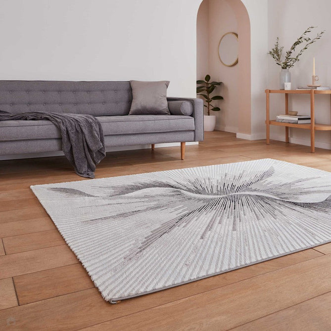 Creation 50156 Modern Helix Multi Textured Low Profile Short-Pile Super-Soft Silver/Beige Rug-Think Rugs-Rug Love - The Most Loved Rug Store