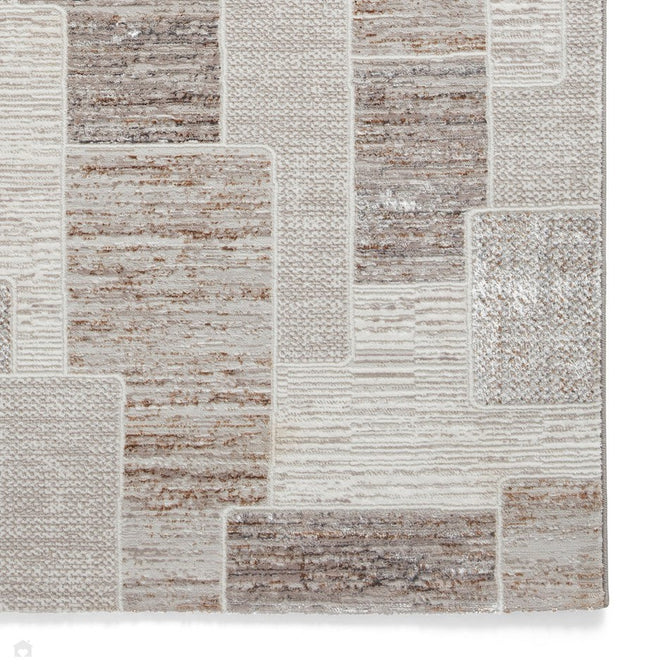 Creation 50178 Modern Abstract Block Distressed Metallic Shimmer Soft Textured Low Profile Short-Pile Warm Brown/Beige/Soft Taupe/Ivory Rug-Think Rugs-Rug Love - The Most Loved Rug Store