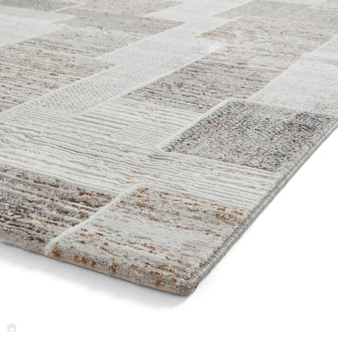 Creation 50178 Modern Abstract Block Distressed Metallic Shimmer Soft Textured Low Profile Short-Pile Warm Brown/Beige/Soft Taupe/Ivory Rug-Think Rugs-Rug Love - The Most Loved Rug Store