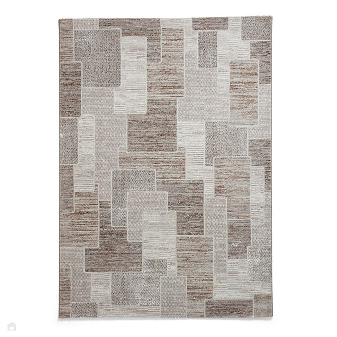 Creation 50178 Modern Abstract Block Distressed Metallic Shimmer Soft Textured Low Profile Short-Pile Warm Brown/Beige/Soft Taupe/Ivory Rug-Think Rugs-Rug Love - The Most Loved Rug Store