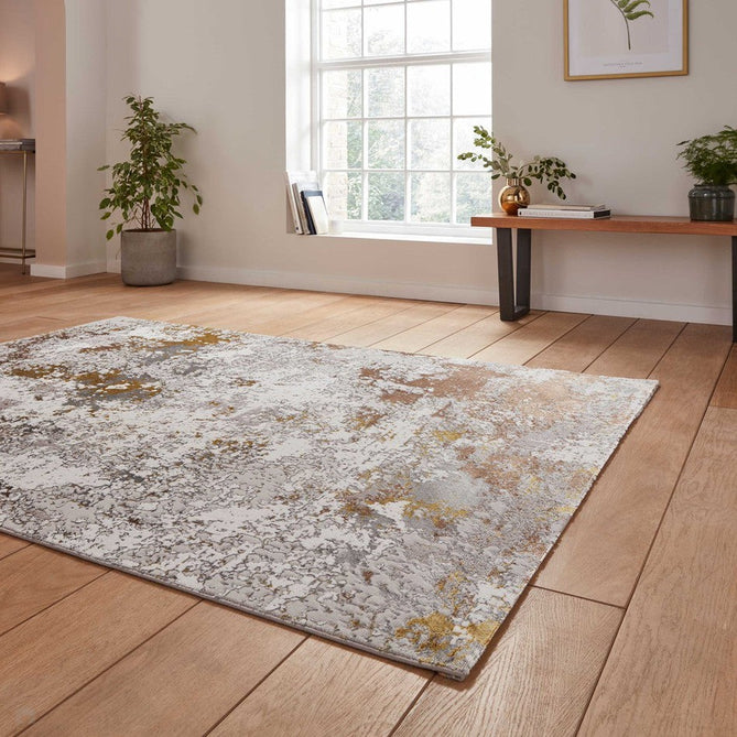Creation 50179 Modern Abstract Distressed Metallic Shimmer Soft Textured Low Profile Short-Pile Beige/Gold/Soft Taupe Rug-Think Rugs-Rug Love - The Most Loved Rug Store