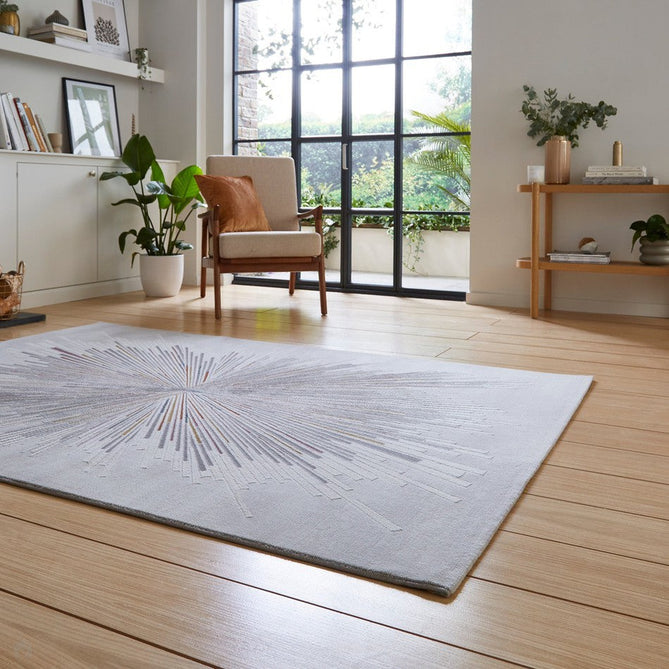 Creation 50199 Modern Abstract Polychromatic Distressed Metallic Shimmer Soft Textured Low Profile Short-Pile Soft Grey/Ivory/Muted Blue/Soft Pink/Golden Ochre/Taupe Rug-Think Rugs-Rug Love - The Most Loved Rug Store