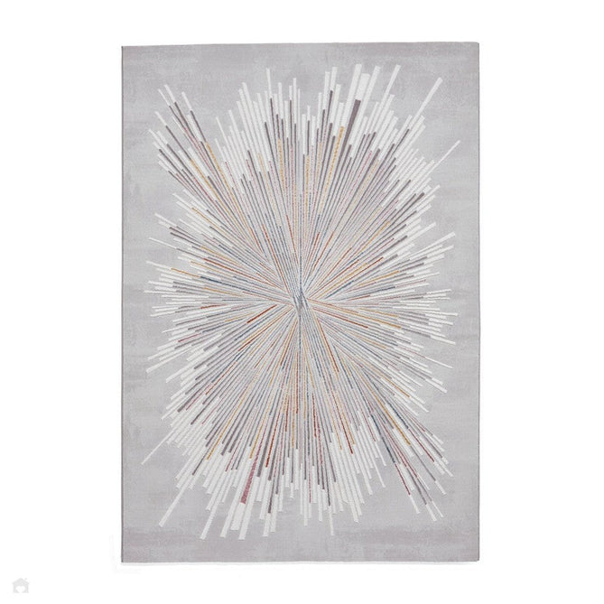 Creation 50199 Modern Abstract Polychromatic Distressed Metallic Shimmer Soft Textured Low Profile Short-Pile Soft Grey/Ivory/Muted Blue/Soft Pink/Golden Ochre/Taupe Rug-Think Rugs-Rug Love - The Most Loved Rug Store