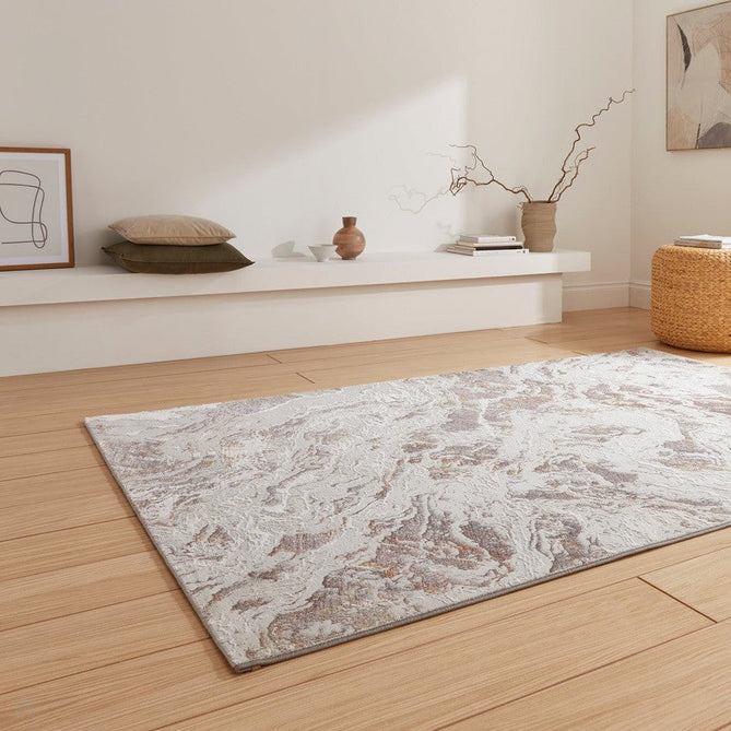 Creation 50200 Modern Abstract Marbled Distressed Metallic Shimmer Soft Textured Low Profile Short-Pile Soft Ivory/Blush Pink/Warm Beige/Muted Taupe Rug-Think Rugs-Rug Love - The Most Loved Rug Store