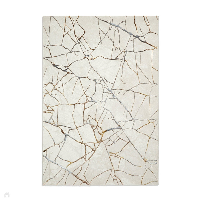 Creation G2848 Modern Abstract Distressed Metallic Shimmer Soft Textured Low Profile Short-Pile Ivory/Gold Rug-Think Rugs-Rug Love - The Most Loved Rug Store