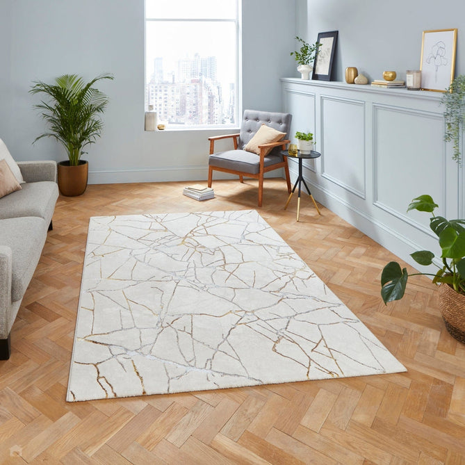 Creation G2848 Modern Abstract Metallic Shimmer Soft High-Density Textured Low Profile Short-Pile Ivory/Gold Rug-Think Rugs-Rug Love - The Most Loved Rug Store